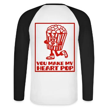 You make my heart pop - Romantic Illustration - Unisex Long Sleeve Baseball T-Shirt - white/black - Back - Nik (191cm)