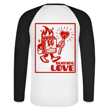 Burning Love - Romantic Retro Design - Unisex Long Sleeve Baseball T-Shirt - white/black - Back - Nik (191cm)