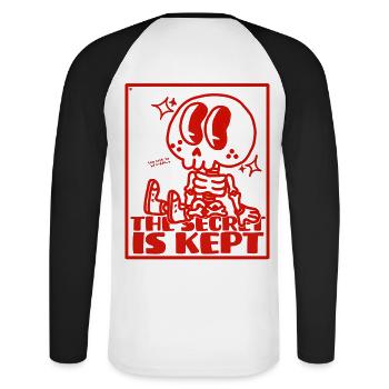 Niedliches Pooky Secret Skelett - Unisex Baseballshirt langarm - Weiß/Schwarz - Hinten - Nik (191cm)