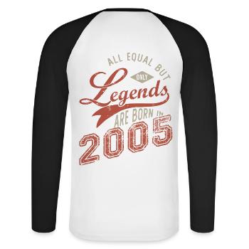 Legends are born in 2005 né en anniversaire 18 ans - T-shirt baseball manches longues Homme - blanc/noir - Dos - Nik (191cm)