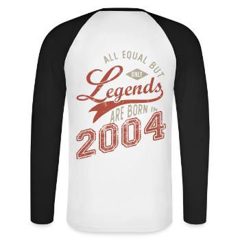 Legends are born in 2004 né en anniversaire 18 ans - T-shirt baseball manches longues Homme - blanc/noir - Dos - Nik (191cm)