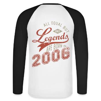 Legends are born in 2006 né en anniversaire 16 ans - T-shirt baseball manches longues Homme - blanc/noir - Dos - Nik (191cm)