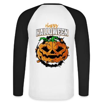 Happy Halloween - Unisex Baseballshirt langarm - Weiß/Schwarz - Hinten - Nik (191cm)