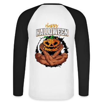 Happy Halloween - Unisex Baseballshirt langarm - Weiß/Schwarz - Hinten - Nik (191cm)