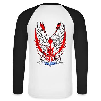 2reborn Angelwings fire blades 3 - Unisex Baseballshirt langarm - Weiß/Schwarz - Hinten - Nik (191cm)