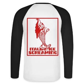 Mascotte Glace à l'italienne hurlante - T-shirt baseball manches longues Homme - blanc/noir - Dos - Nik (191cm)