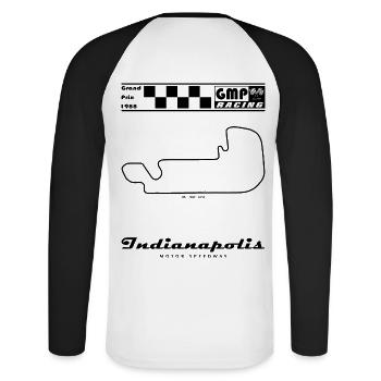 Indianapolis Racing Grand Prix Print Design - Unisex Baseballshirt langarm - Weiß/Schwarz - Hinten - Nik (191cm)