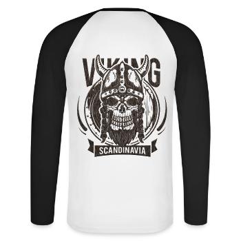 Viking Skandinavisch - Unisex Baseballshirt langarm - Weiß/Schwarz - Hinten - Nik (191cm)