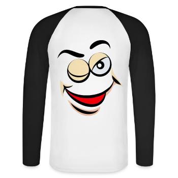 Cartoon face comic cartoon humor smile - Unisex Long Sleeve Baseball T-Shirt - white/black - Back - Nik (191cm)