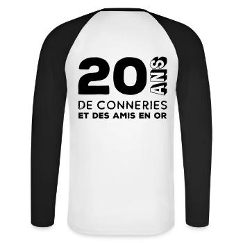 20 ans de conneries - T-shirt baseball manches longues Homme - blanc/noir - Dos - Nik (191cm)