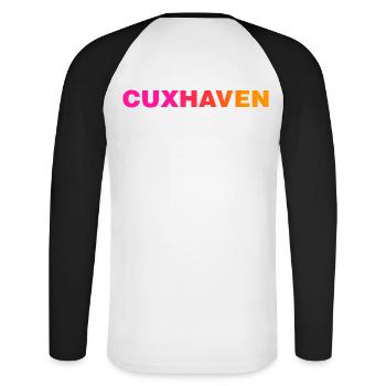 CUXHAVEN - Unisex Baseballshirt langarm - Weiß/Schwarz - Hinten - Nik (191cm)