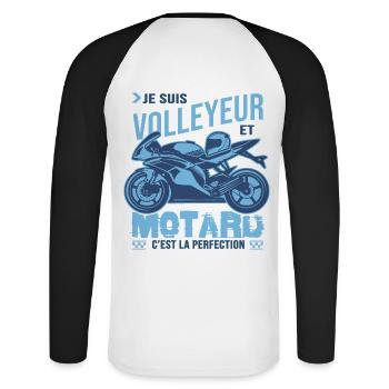 motard parfait volleyeur parfait - T-shirt baseball manches longues Homme - blanc/noir - Dos - Nik (191cm)
