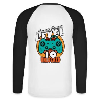 Birthday 10 years gamer level 10 - Unisex Long Sleeve Baseball T-Shirt - white/black - Back - Nik (191cm)