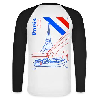 Paris et sa dame de fer - T-shirt baseball manches longues Homme - blanc/noir - Dos - Nik (191cm)