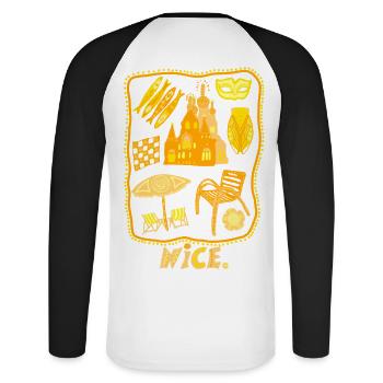 NIce provence alpes maritimes - T-shirt baseball manches longues Homme - blanc/noir - Dos - Nik (191cm)