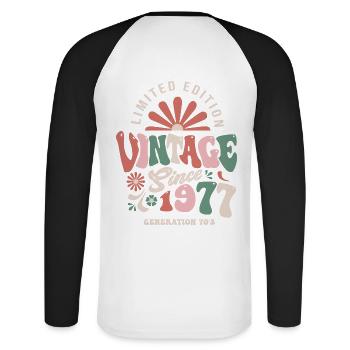 1977 Anniversaire 1977 vintage - T-shirt baseball manches longues Homme - blanc/noir - Dos - Nik (191cm)