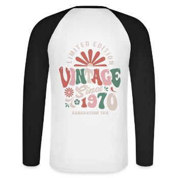 1970 Anniversaire 1970 vintage - T-shirt baseball manches longues Homme - blanc/noir - Dos - Nik (191cm)