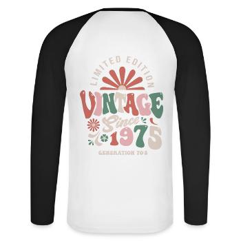 1975 Anniversary 1975 vintage - Unisex Long Sleeve Baseball T-Shirt - white/black - Back - Nik (191cm)