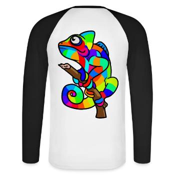 Caméléon coloré Coloré Enfants Enfants Bébé Zoo - T-shirt baseball manches longues Homme - blanc/noir - Dos - Nik (191cm)