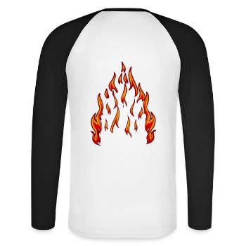 Marque Fire Flame Inferno Flame Fiery Heat - T-shirt baseball manches longues Homme - blanc/noir - Dos - Nik (191cm)
