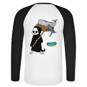 Meeressäuger Wal Fisch Sensenmann Umweltschutz - Unisex Baseballshirt langarm - Weiß/Schwarz - Hinten - Nik (191cm)