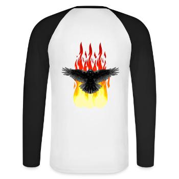 Feu de Corbeau Rituel spirituel occulte Satan Horreur - T-shirt baseball manches longues Homme - blanc/noir - Dos - Nik (191cm)