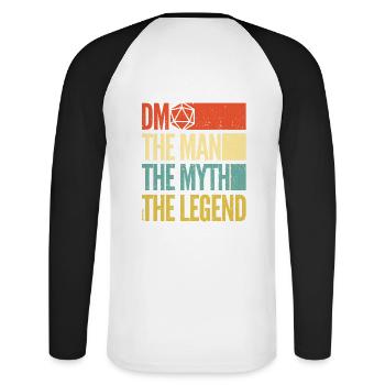 Donjons dragons - DM l'homme le mythe la légende ! - T-shirt baseball manches longues Homme - blanc/noir - Dos - Nik (191cm)