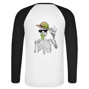 Squelette Jardinier Raisins Jardinage Mime Hobby Jardinier - T-shirt baseball manches longues Homme - blanc/noir - Dos - Nik (191cm)