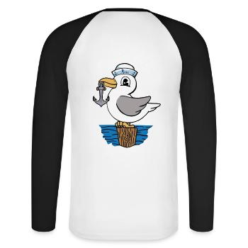 Möwe Anker maritim Matrose Seemann Kinder - Unisex Baseballshirt langarm - Weiß/Schwarz - Hinten - Nik (191cm)