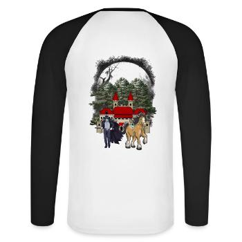 Märchen Fantasy Mittelalter Ritter Festung Schloss - Unisex Baseballshirt langarm - Weiß/Schwarz - Hinten - Nik (191cm)
