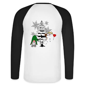 Forêt de Noël Nikolaus Schneemann Père Noël - T-shirt baseball manches longues Homme - blanc/noir - Dos - Nik (191cm)