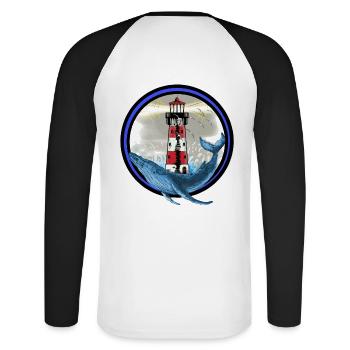 Mammifères marins Poissons Baleine Phare Mer Côte Ahoy - T-shirt baseball manches longues Homme - blanc/noir - Dos - Nik (191cm)