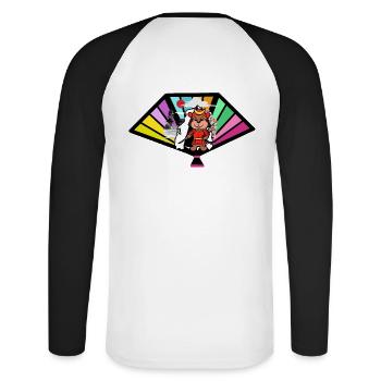 Japan Krieger Asien Ninja Hamster Fantasy Kinder - Unisex Baseballshirt langarm - Weiß/Schwarz - Hinten - Nik (191cm)