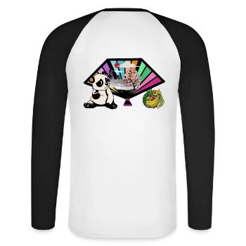 China Panda Bear Fruits Asia Asian Bear Child - Unisex Long Sleeve Baseball T-Shirt - white/black - Back - Nik (191cm)