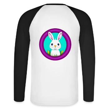 Rabbit White Purple Easter - Unisex Long Sleeve Baseball T-Shirt - white/black - Back - Nik (191cm)