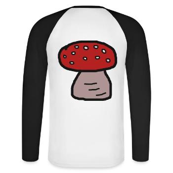 Fliegenpilz Pilze Herbst r Giftig Glücksbringer - Unisex Baseballshirt langarm - Weiß/Schwarz - Hinten - Nik (191cm)