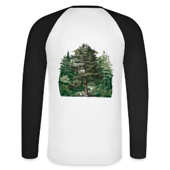 Forêt, Nature, Nature sauvage, Flore, Amoureux de la nature, Arbre - T-shirt baseball manches longues Homme - blanc/noir - Dos - Nik (191cm)