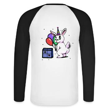 Hase Geburtstag Gratulieren Glückwunsch Feiern - Unisex Baseballshirt langarm - Weiß/Schwarz - Hinten - Nik (191cm)
