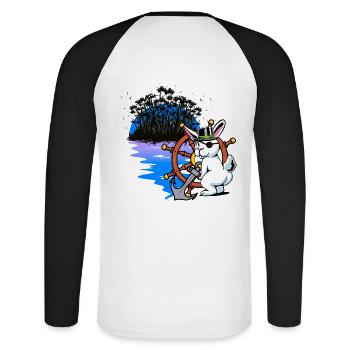 Lapin, Pirate, Boucanier, Piraterie, Fantaisie, Marin - T-shirt baseball manches longues Homme - blanc/noir - Dos - Nik (191cm)