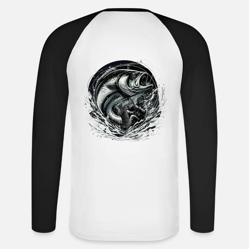 Fishing Angler Dynamic Gift - Unisex Long Sleeve Baseball T-Shirt - white/black