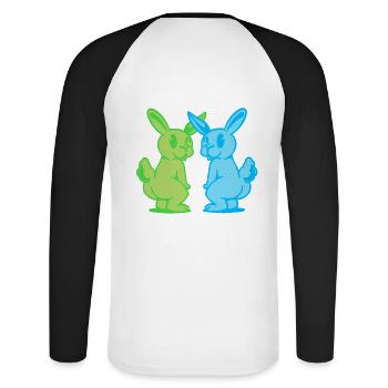 Hase Hase Retro Kaninchen Nagetier Nager 80er - Unisex Baseballshirt langarm - Weiß/Schwarz - Hinten - Nik (191cm)