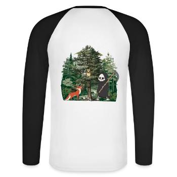 Waldbewohner Sensenmann Fantasy Halloween Tod - Unisex Baseballshirt langarm - Weiß/Schwarz - Hinten - Nik (191cm)