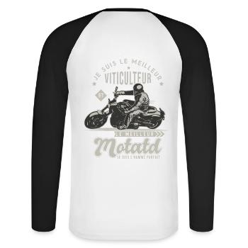 Motard le meilleur viticulteur cadeau vigneron - T-shirt baseball manches longues Homme - blanc/noir - Dos - Nik (191cm)