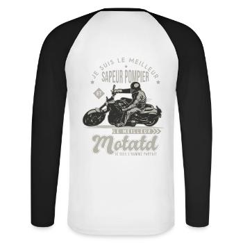 Motard le meilleur Sapeur pompier cadeau cool - T-shirt baseball manches longues Homme - blanc/noir - Dos - Nik (191cm)