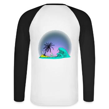 Île d’été Baignade Poulets Natation Anneau Océan Vague - T-shirt baseball manches longues Homme - blanc/noir - Dos - Nik (191cm)