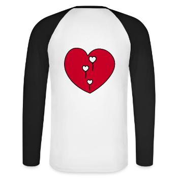 Coeur Amour Cordial Idée Cadeau Amitié - T-shirt baseball manches longues Homme - blanc/noir - Dos - Nik (191cm)