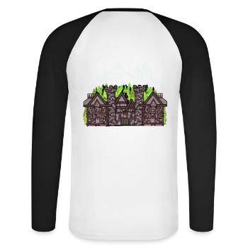Autriche Château médiéval Forteresse Chevaliers fantastiques - T-shirt baseball manches longues Homme - blanc/noir - Dos - Nik (191cm)
