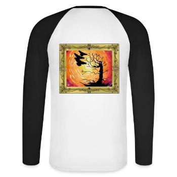 Corbeaux spirituels occultes Corbeaux Oiseaux Arbre naturel - T-shirt baseball manches longues Homme - blanc/noir - Dos - Nik (191cm)