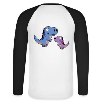 Dinosaurus Dino Time Stone Age Children Baby Child - Unisex Long Sleeve Baseball T-Shirt - white/black - Back - Nik (191cm)