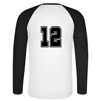 12 numéro de maillot numéro de football de football de style collégial - T-shirt baseball manches longues Homme - blanc/noir - Dos - Nik (191cm)